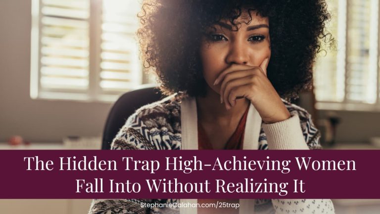 african american woman in office with her hand on her mouth looking contemplative. The Hidden Trap High-Achieving Women Fall Into Without Realizing It on a heading over the image.